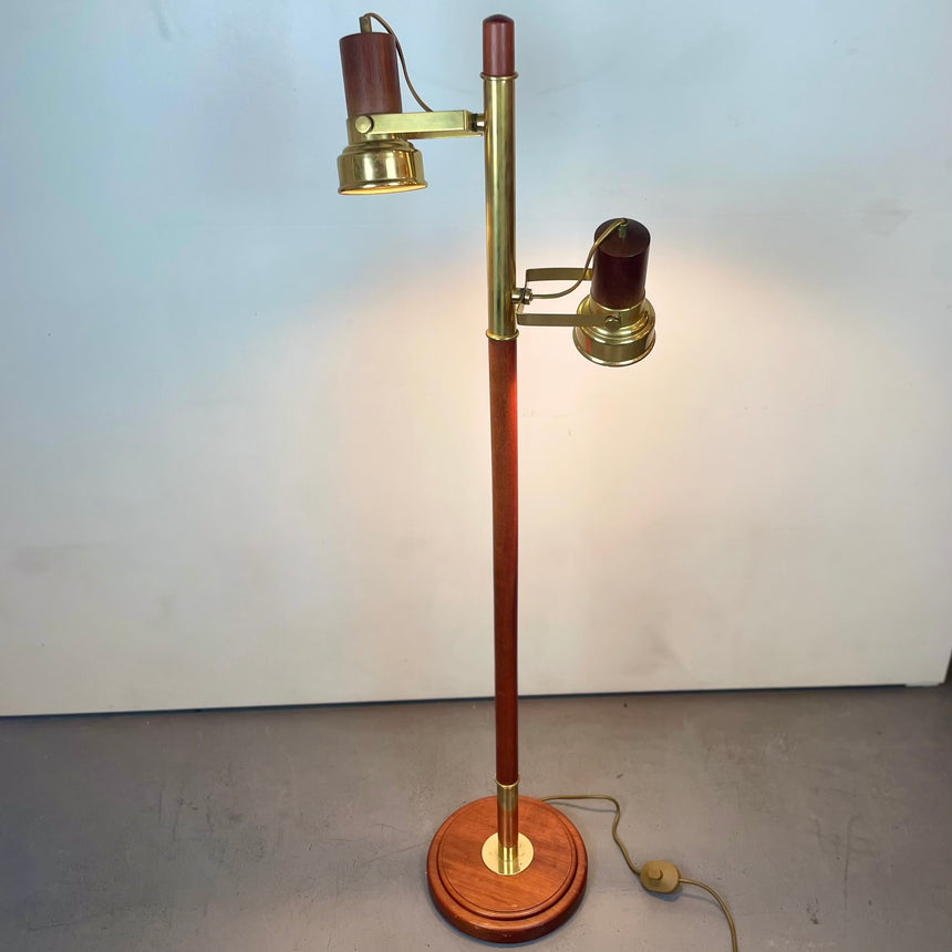 Wood & Brass Floor Lamp from 1970'