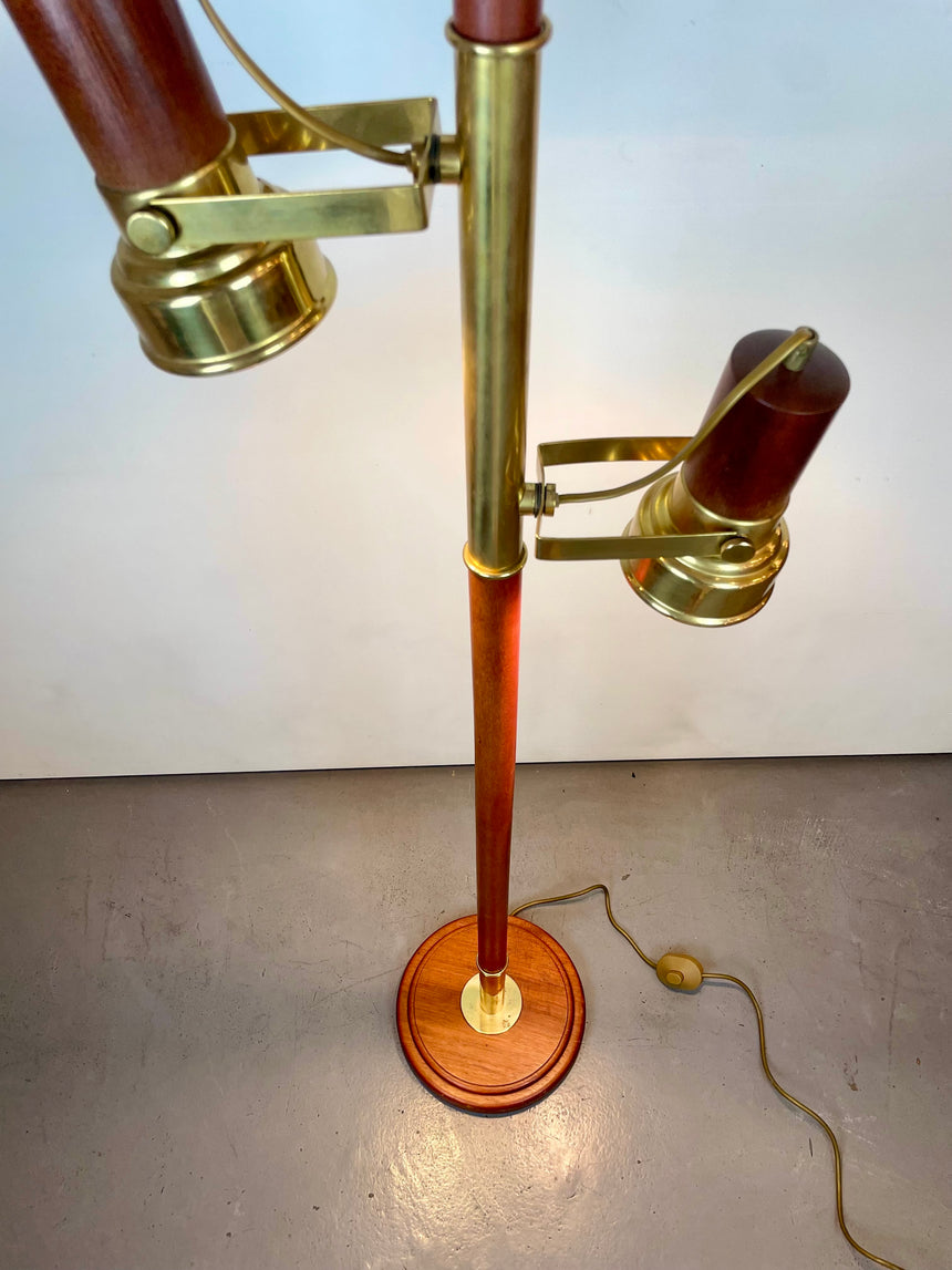 Wood & Brass Floor Lamp from 1970'